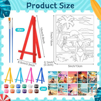 Blosssound 10 Set Pre Printed Canvas Pre Drawn Canvas Painting with Easel Kits 5" x 7" Outline Painting Panels for Beginners, DIY Craft Project, Party Favor, Home Decors(Hawaii Women) - style: Hawaii Women