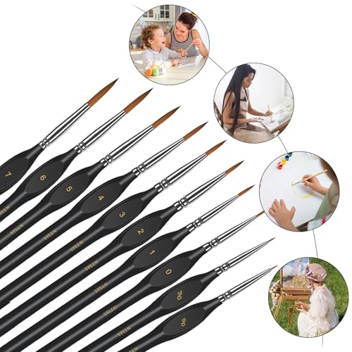 Miniature Paint Brushes Kit, Fine Detail Painting Brush Professional Tiny Paints Brush Set for Art Watercolor Oil Acrylic,Craft Models Rock Painting(Black) - size: 10PCS