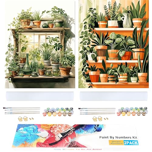 Ycydilirab 2 Pack Plant Paint by Number Adult(with Gifts Box)-Paint by Number Canvas for Adults Plant,Painting by Numbers Kit on Canvas Perfect for Gifts Home Wall Decor(40x50cm) - color: Plant 2 pack, size: 16x20in