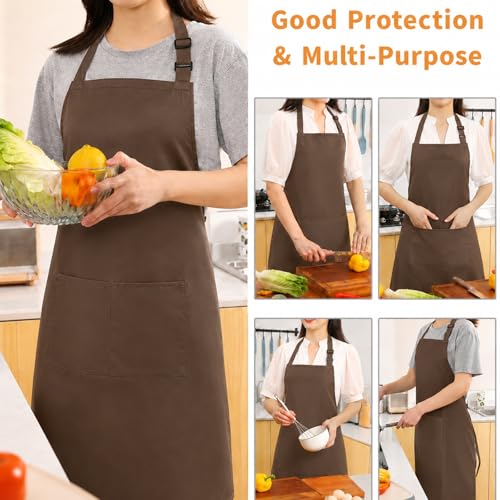 Tosewever Chef Apron Hat Set for Women and Men, Adjustable Bib Apron with 2 Pockets Costume Apron for Father Kitchen Cooking - color: Brown