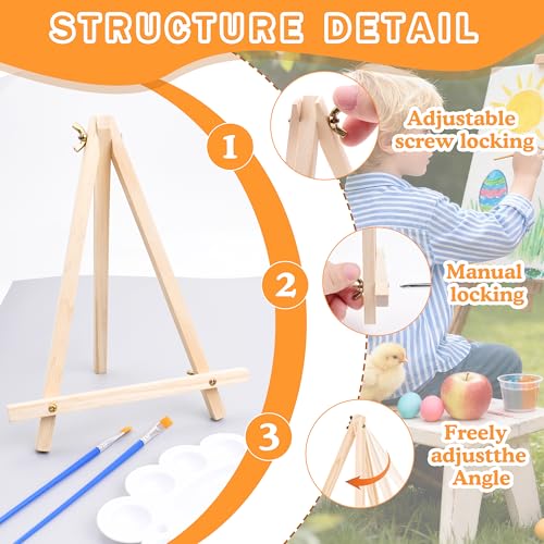 5 Pack 9" Wood Easels, Tabletop Tripod Stand for Painting Party & Crafts | Wood tripod art easels for painting, crafts, sign & photo display; portable mini tabletop stand for party, classroom