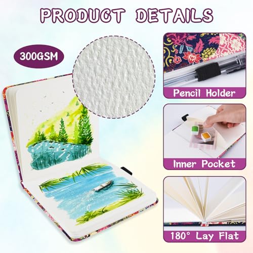 5x5" Watercolor Sketchbook,Mixed Media Pad,Travel Portable Drawing Journal - color: 300gsm-Japanese-style Motifs