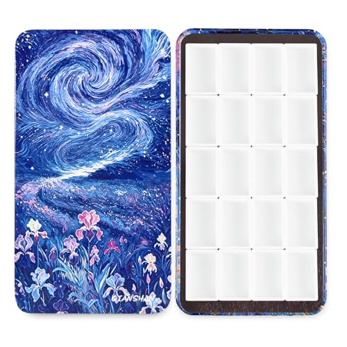20Pcs Full Pans Watercolor Tin Palette Paint Case with Magnetic Stripe | Metal Art Paint Mixing Tray,3ml Empty Full Pans,Portable Empty Paint Box for DIY Watercolor Oils Acrylics Drawing,Starry Iris - color: Starry Iris