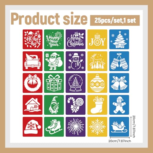 CUTHOLLOW 25PCS Christmas Theme Painting Shape Stencils Sets - 8 Inch Reusable&Washable Drawing Template, Different Primary Themed Sidewalk Chalk Art Stencils Kit for Craft Room Wall Paper - style: Christmas Theme