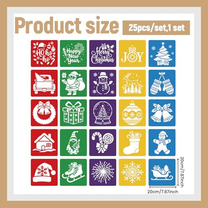 CUTHOLLOW 25PCS Christmas Theme Painting Shape Stencils Sets - 8 Inch Reusable&Washable Drawing Template, Different Primary Themed Sidewalk Chalk Art Stencils Kit for Craft Room Wall Paper - style: Christmas Theme