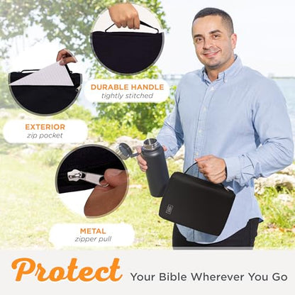 Christian Art Gifts Men or Women's Bible Cover Secure Zipper Jesus Fish, Black Canvas, Large - color: Black/Jesus Fish #2, size: Large
