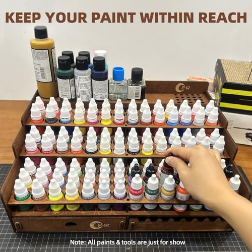 OPHIR Wooden Paint Organizer 98 Holes Rack for Miniature Paints & Brushes - size: 1.02"-98 Holes