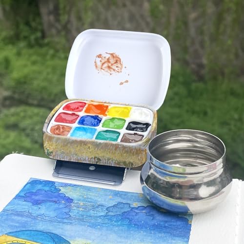 Portable Travel Watercolor Palette, Mini Metal Tin Box,12-Well Empty Tins - color: Outdoor Painting Set-wheat Field