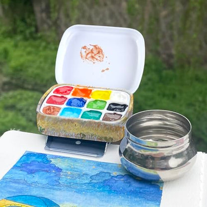 Portable Travel Watercolor Palette, Mini Metal Tin Box,12-Well Empty Tins - color: Outdoor Painting Set-wheat Field