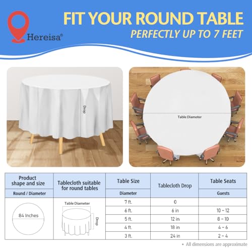 8-Pack White Disposable Plastic Tablecloths Round 84 Inch Diameter - Heavy Duty Waterproof Party Table Covers for Weddings, Banquets & Events - color: Fa2 - White, size: 8 PACK | Round | 84 Inch