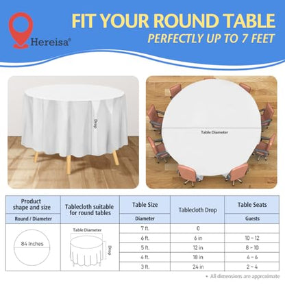 8-Pack White Disposable Plastic Tablecloths Round 84 Inch Diameter - Heavy Duty Waterproof Party Table Covers for Weddings, Banquets & Events - color: Fa2 - White, size: 8 PACK | Round | 84 Inch