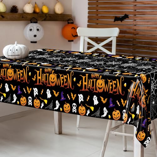 4 Pack Halloween Tablecloth 54 x 108 Inch Pumpkin Spider Web Table Cover - color: Halloween, size: 4pcs 54x108 in