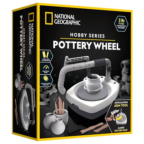 NATIONAL GEOGRAPHIC Hobby Pottery Wheel Kit - 8" Variable Speed Pottery Wheel for Adults & Teens with Innovative Arm Tool, 3 Lb Air Dry Clay & Art Supplies, Crafts for Adults, Craft Kits for Teenagers | 8-Inch Variable Speed Wheel, Innovative Arm Tool, 3
