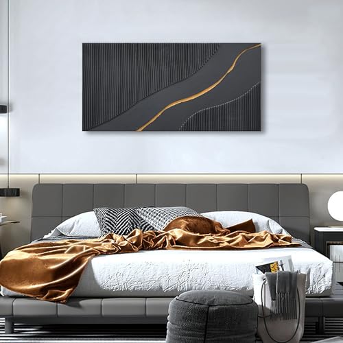 NANKAI Art Hand Painted Black and Gold Texture Minimalist Oil Painting 24x48 inch Home wall Deco Art Painting - color: Nkhb304