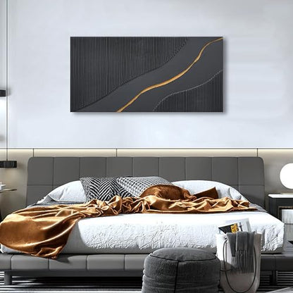 NANKAI Art Hand Painted Black and Gold Texture Minimalist Oil Painting 24x48 inch Home wall Deco Art Painting - color: Nkhb304