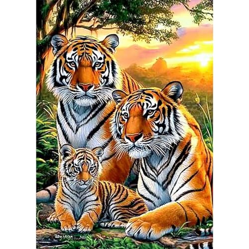 GHHKUD Diamond Painting Kits Tigers for Adults, DIY 5D Animal Family Diamond Painting, Full Drill Forest Diamond Art Kits Art Pictures for Relaxation Gifts Home Wall Decor 30x40cm - color: Tigers
