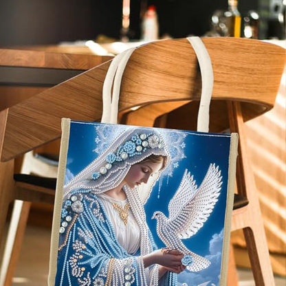 JZHYOAN Diamond Painting Canvas Tote Bags, DIY Diomand Art Tote Bags Kits for Adults, Reusable Grocery Shopping Hand Storage Bag with Handles, Portable Book Storage for Family School Woman Man