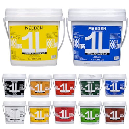MEEDEN Acrylic Paint Set: 1L /33.8oz x 12 Colors Large Bulk Acrylic Paints | Heavy Body Gloss Finish Art Paints for Canvas Crafts Pumpkins Painting - color: 12 Colors - 1L