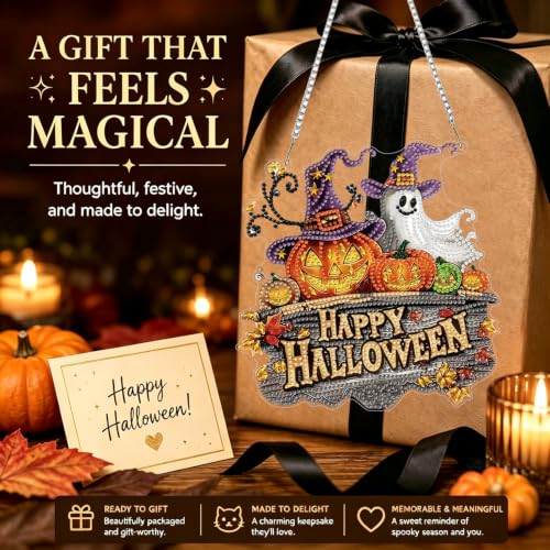 Halloween Hanging Diamond Art Kits for Adult Diamond Painting Kit Pendant | DIY Diamonds Painting Art Kit, Acrylic Diamonds Painting Suncatcher Board Kit Ornament, Special Crystal Diamond Hanging - color: DP04617