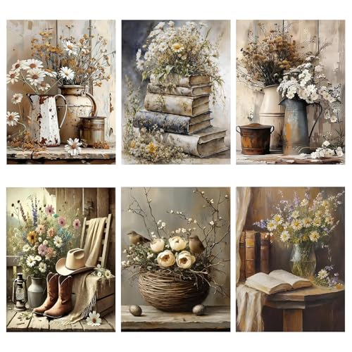 AOSGEDY 6 Pack Paint by Numbers Kit for Adults Beginner, Vintage Flower Adult Paint by Number Kits on Canvas, Flowers DIY Acrylic Oil Painting by Numbers Kits, Perfect for Home Decor 10 X 14 Inch - color: MT22852-MT22857-US