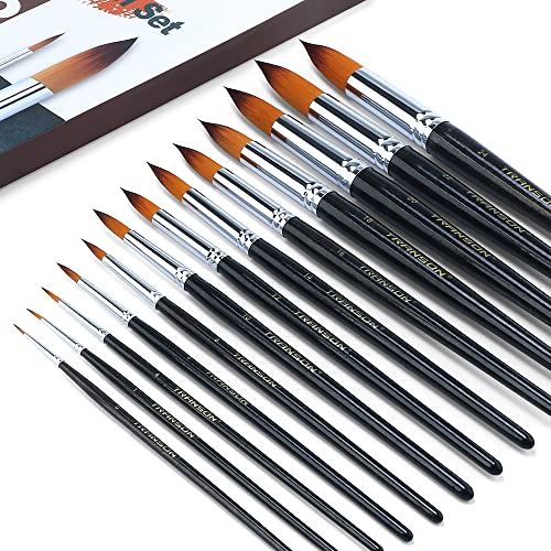 Transon 13pcs Round Paint Brush Set Synthetic Bristle Complete Round Brush Set for Watercolor Acrylic Gouache Ink Tempera - size: Round 13 PCS