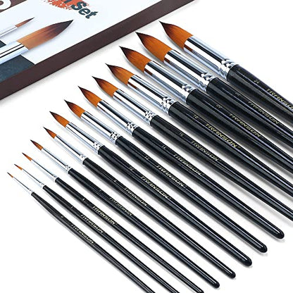 Transon 13pcs Round Paint Brush Set Synthetic Bristle Complete Round Brush Set for Watercolor Acrylic Gouache Ink Tempera - size: Round 13 PCS