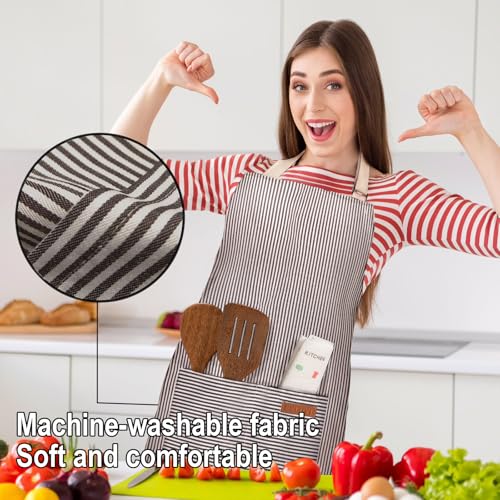 BeLuyi Adjustable Bib Apron with 2 Pockets Chef Cooking Kitchen Restaurant Aprons for Women Men - color: Brown Stripes