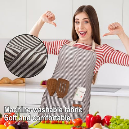 BeLuyi Adjustable Bib Apron with 2 Pockets Chef Cooking Kitchen Restaurant Aprons for Women Men - color: Brown Stripes
