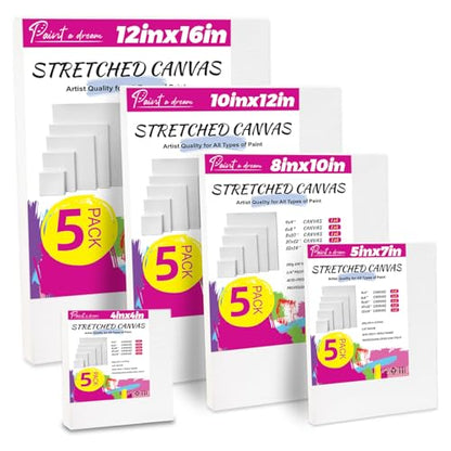 5 Pack Stretched Canvas for Painting, 5 Size 4x4” to 12x16, 100% Cotton with Natural Cottonseed Husk, 5/8" Thick Frame, Triple-Primed, Warp-Resistant, Ready to Paint for Acrylics, Oils - size: 5pk-4x4 to 12x16 inch