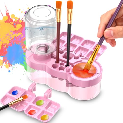 BoAn 2025 Upgraded Paint Brush Cleaner Tool – All-in-One Paint Brush Washer, Rinse Cup, Holder, and Palette for Artists Beginners | Ideal Art Supplies for Watercolor & Acrylic Painting(Pink) - color: pink