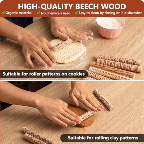 Clay Texture Rollers - 10 Wooden Pottery Stamp Rollers For Ceramics - color: Regular