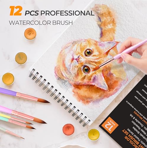 Nicpro 12pcs Round Watercolor Brushes, Aesthetic Pastel Paint Brush Set - color: Pastel, size: 12 PCS
