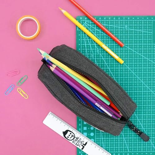 Rough Enough Small Canvas Pencil Case, Stationery Bag for Students | Black, 8"x3"x2.5", YKK Zipper, Detachable Keychain, Name Tag, for School & Office Stationery Use