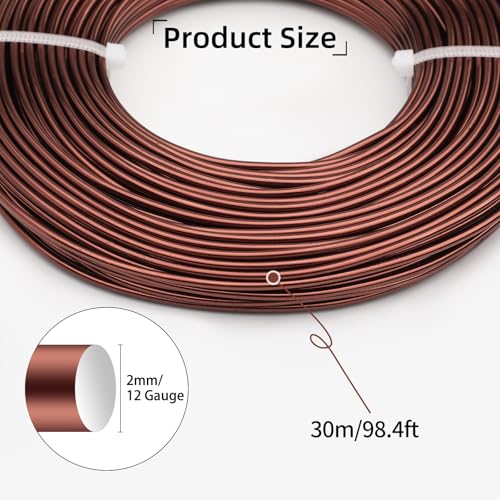 12 Gauge Aluminum Wire 100FT, 2mm Bendable Metal Anodized Aluminum Wire for Sculpting Jewelry Making Crafts Wreath Beading Floral(Coffee Copper) - color: Coffee Copper