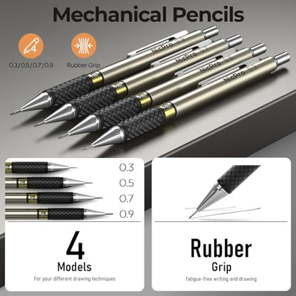 Nicpro 37PCS Gold Art Mechanical Pencil Set, 0.3/0.5/0.7/0.9/2mm Point - color: Gold, style: 0.3 0.5 0.7 0.9 2.0