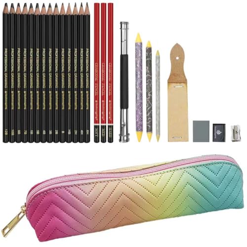 Heshengping 26 Pack Sketching Set Drawing Pencils Kit Art Supplies Include Graphite Charcoal Professional Pencils Set Cute Portable case for Artists Adults Beginners Artist - style: Multicolor | 26 Pack