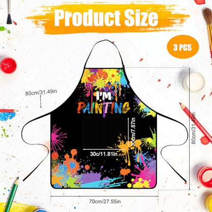 3 Pcs Painting Artist Apron with 2 Pockets, Colorful Artist Smock, Adjustable Painting Aprons for Adults - color: Black