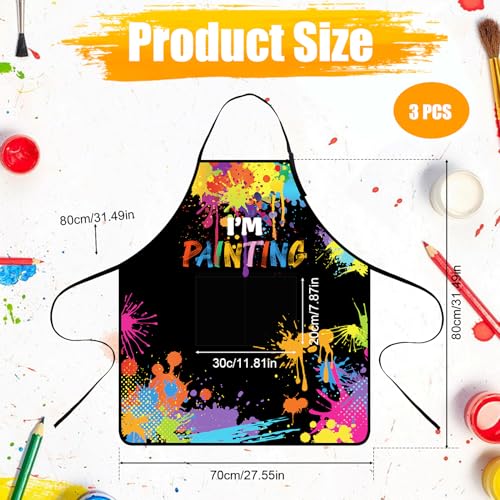 3 Pcs Painting Artist Apron with 2 Pockets, Colorful Artist Smock, Adjustable Painting Aprons for Adults - color: Black