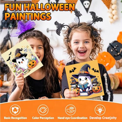 Gemozaic 2 Pack Halloween Paint by Numbers Kit for Kids with Frame, 8x8 in | Halloween Paint by Numbers for Kids Ages 8-12, Cute Kids Painting by Numbers for Boys, Girls Gift, DIY Easy Acrylic Painting - color: BKH2631+BKH2632