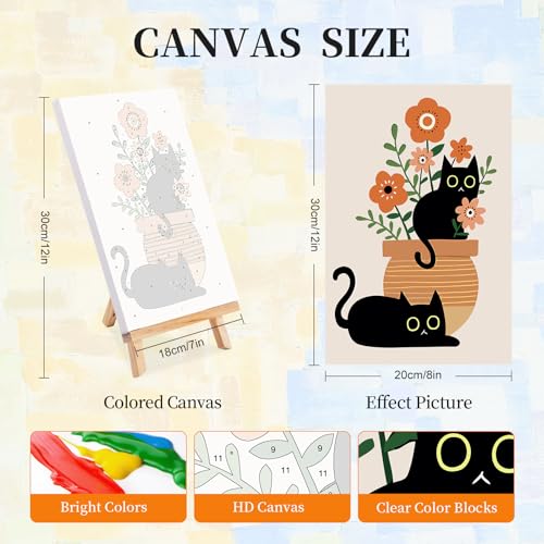 4 Pack Paint by Numbers Kit for Adults with Frame, Black Cat & Green Plant | DIY Acrylic Painting Kit with Wooden Easel, Framed Paint by Number for Beginners, Home Wall Decor & Gift, 8 x 12 Inch - color: OP4FUS2506-04