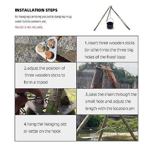 Stainless Steel Camping Tripod Board,Turn Branches into Campfire Tripod | Campfire Support Plate with Adjustable Chain for Hanging Cookware,Rustproof,Portable Camping Gear - color: Standard