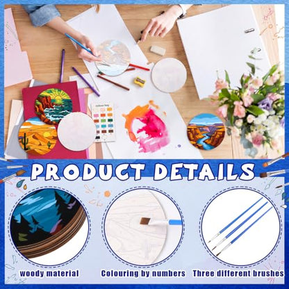 Reallnaive 8 Pcs Mountain Paint by Numbers Kit for Adults Wooden Coasters - style: Mountains