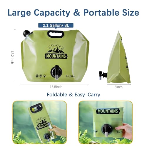 Water Jug Camping 2.1 Gallon Collapsible with Spigot, BPA Free Portable Water Pouch Foldable Water Bags for Outdoor Hiking, Travel and Emergency & Water Storage Containers (Green_Blue-2Pcs) - color: Green_Blue-2Pcs