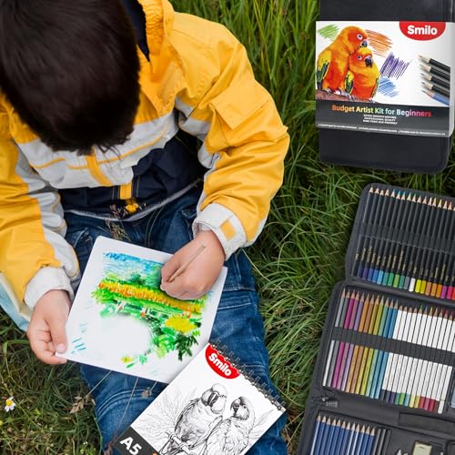 Smilo 76-Piece Art Supplies Sketching Kit with Sketchbook and Travel Case | Graphite Charcoal Watercolor Metallic and Woodless Pencils, Art Knife, Sandpaper Block, Drawing Set for Adults and Beginners - style: 76pcs Art Supplies