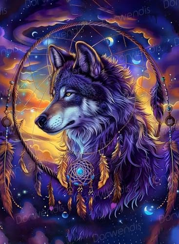 Dorwendis Wolf Diamond Art Kits for Adults, 5D Wolf Diamond Painting Kits for Adults, DIY Round Full Drill Diamond Art Craft for Home Wall Decor 12x16inch - color: DOW-DP-006
