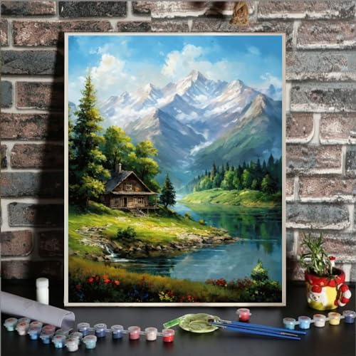 Mountain Paint By Numbers Kit For Adults Landscape Adult Paint By Number Kits Canvas Painting Kit For Beginner Adults' Paint-By-Number Kits Oil Painting Kits For Gift Home Wall Decor 16x20 Inch - color: SZ008