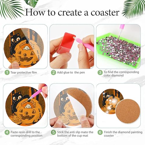 DOTSOPS 8 PCS Halloween Diamond Art Kits for Adults Diamond Art Coasters - color: Halloween