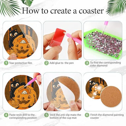 DOTSOPS 8 PCS Halloween Diamond Art Kits for Adults Diamond Art Coasters - color: Halloween