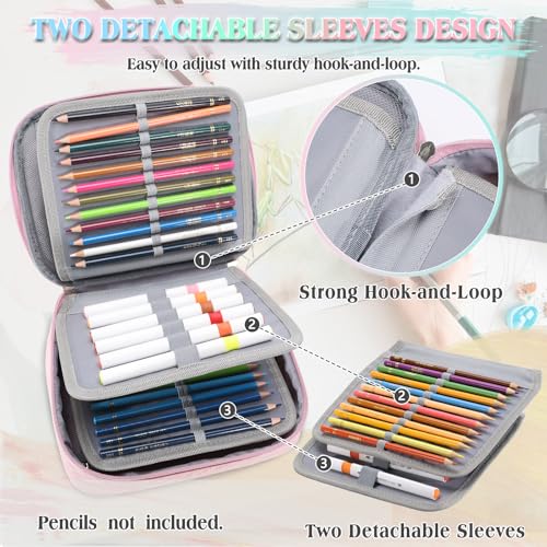 VX VONXURY Large Pencil Case, 54-Slot Colored Pen Pouch 2 Removable Sleeves - color: Pink