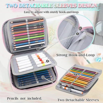 VX VONXURY Large Pencil Case, 54-Slot Colored Pen Pouch 2 Removable Sleeves - color: Pink